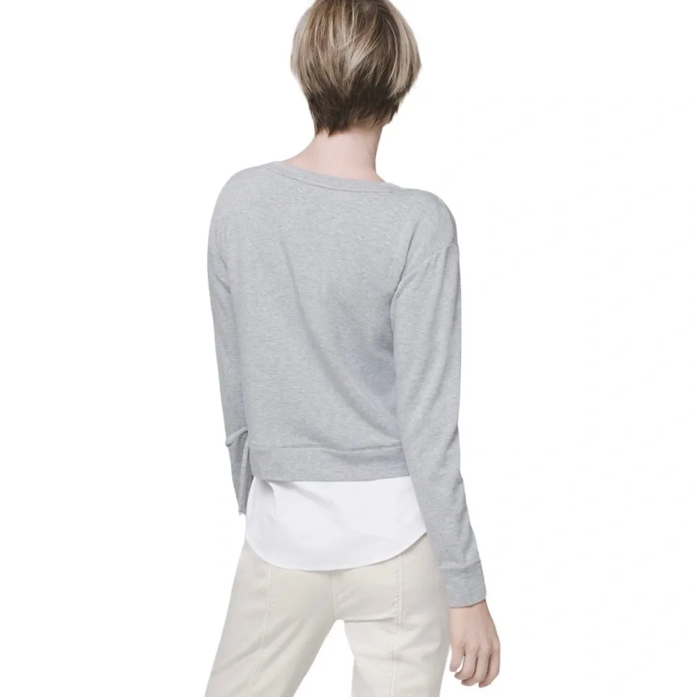WHBM Long Sleeve Lace Up Sweatshirt with Faux Layer Shirt, Women’s size XS - Picture 7 of 10